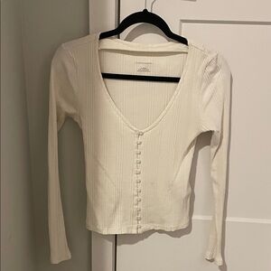 Anthropologie Cream Long Sleeve Top